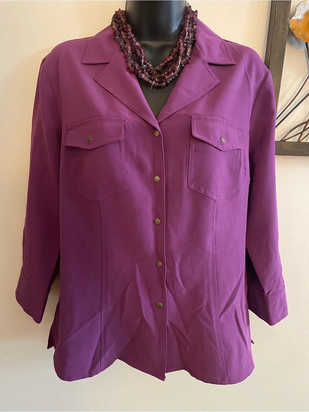 Kathy Che Purple Vintage  Stretch Button-Up Shirt- Size 12